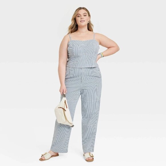 XXL - Womens High-Rise Casual Fit Railroad Straight leg Chino Pants - Blue - Picture 8 of 8